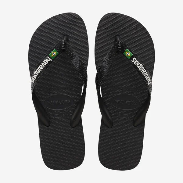 Havaianas Brasil Logo Flip Flops in Black/Black