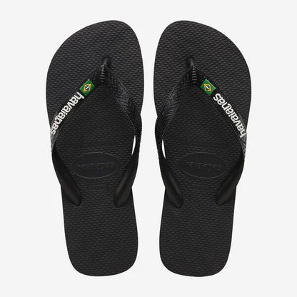Havaianas Brasil Logo Flip Flops in Black/Black