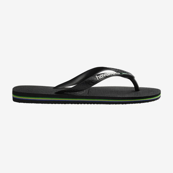 Havaianas Brasil Logo Flip Flops in Black/Black