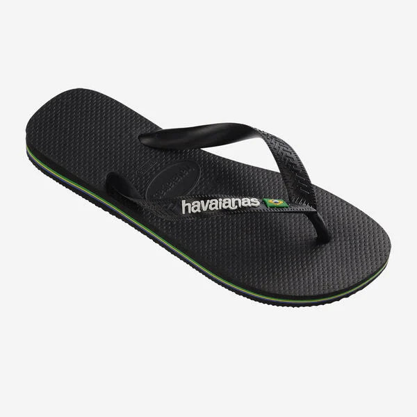 Havaianas Brasil Logo Flip Flops in Black/Black