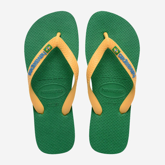 Havaianas Brasil Logo Flip Flops in Green/Yellow