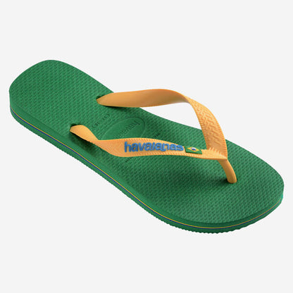 Havaianas Brasil Logo Flip Flops in Green/Yellow