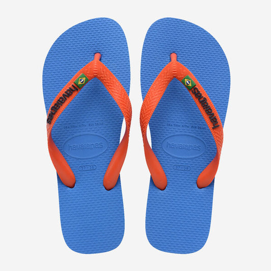 Havaianas Brasil Logo Flip Flops in Blue/Orange
