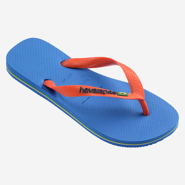 Havaianas Brasil Logo Flip Flops in Blue/Orange
