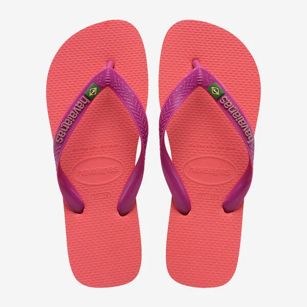 Havaianas Brasil Logo Flip Flops in Coral/Pink