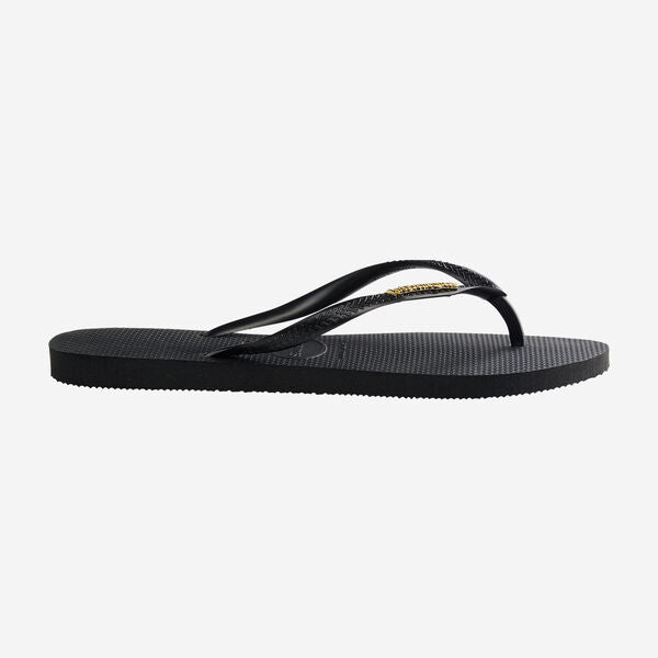 Havaianas Slim Logo Metallic Flip Flops in Black/Gold