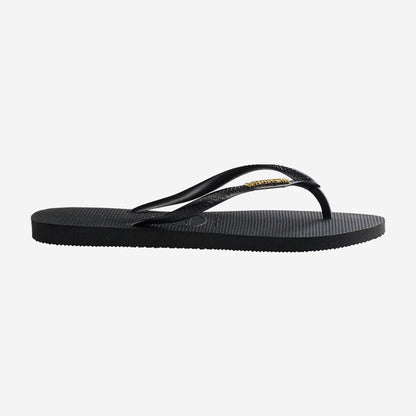 Havaianas Slim Logo Metallic Flip Flops in Black/Gold