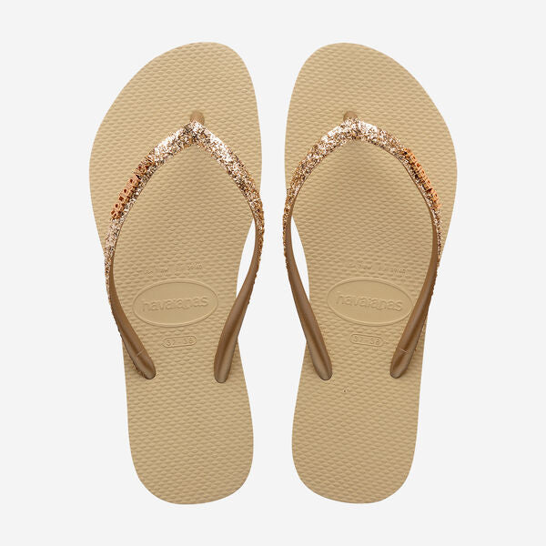 Havaianas Slim Glitter Flip Flops in Sand Grey