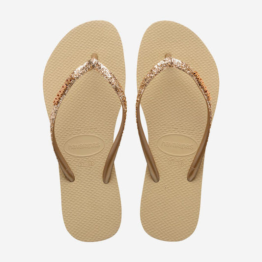 Havaianas Slim Glitter Flip Flops in Sand Grey
