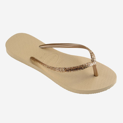 Havaianas Slim Glitter Flip Flops in Sand Grey