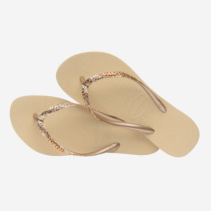 Havaianas Slim Glitter Flip Flops in Sand Grey