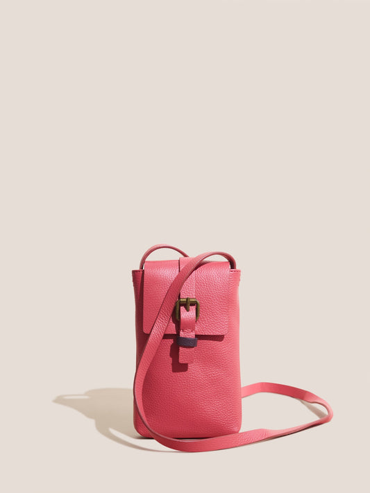 White Stuff Clara Buckle Leather Phone Bag in Coral