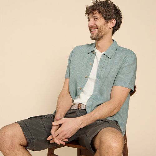 White Stuff Pembroke Short sleeved Linen Shirt in Mint Green