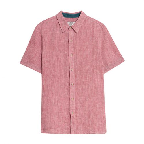 White Stuff Pembroke Short sleeved Linen Shirt in Mid Red