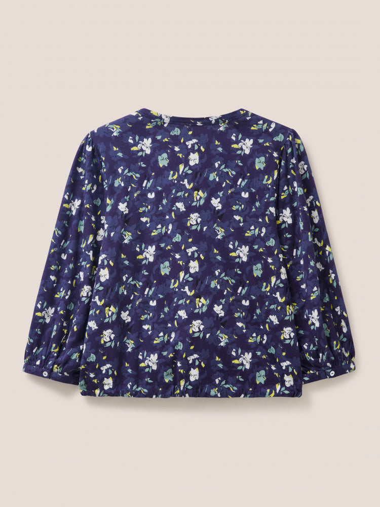 White Stuff Bennie Tie Hem Shirt in Navy Print