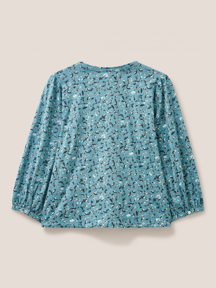 White Stuff Bennie Tie Hem Shirt in Teal Print