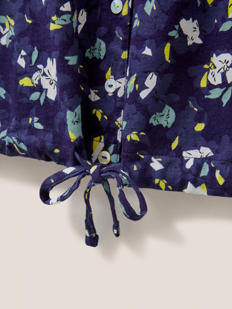 White Stuff Bennie Tie Hem Shirt in Navy Print