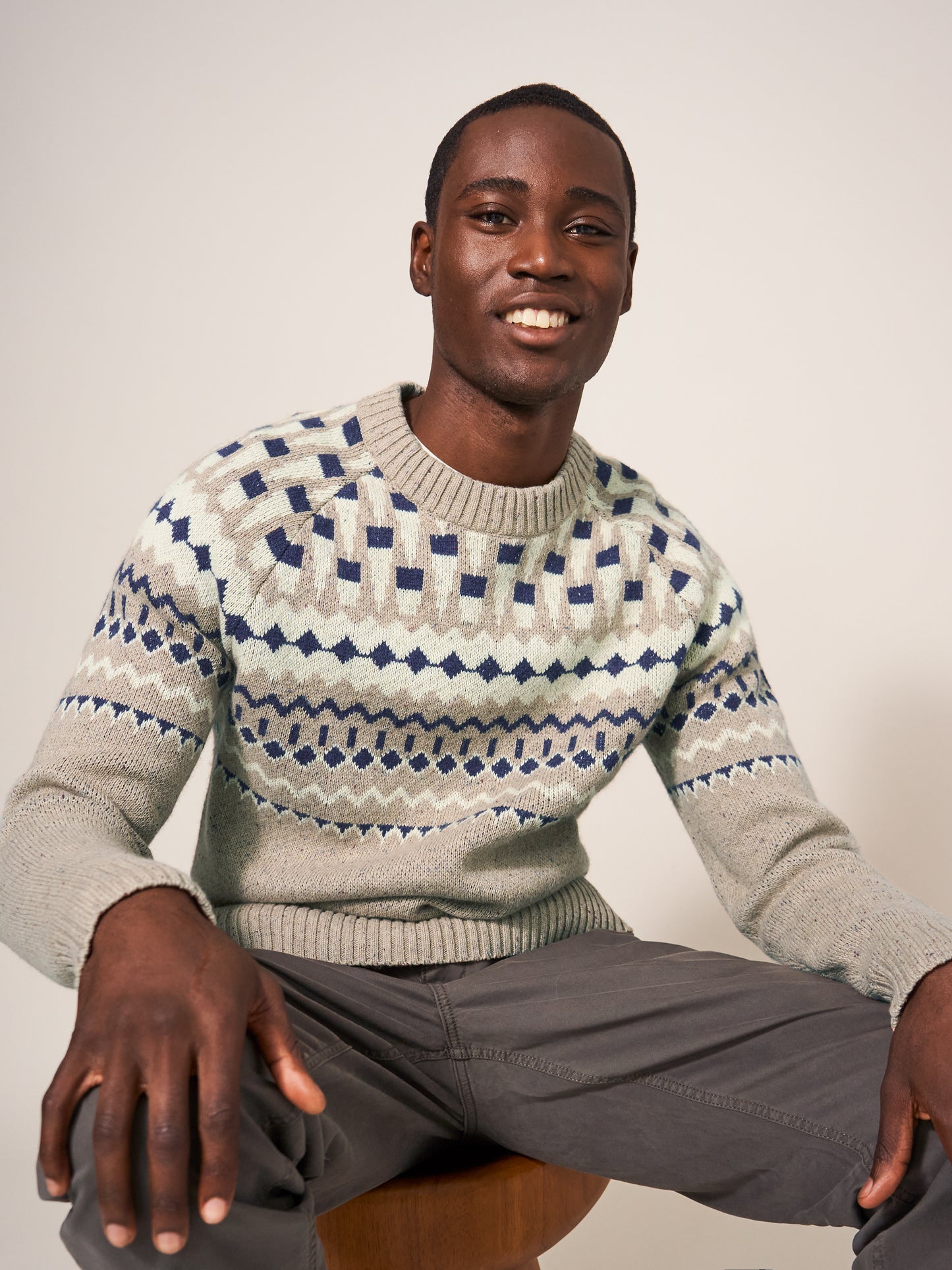 White Stuff Nordic Yoke Fairisle Crew in Dark Natural