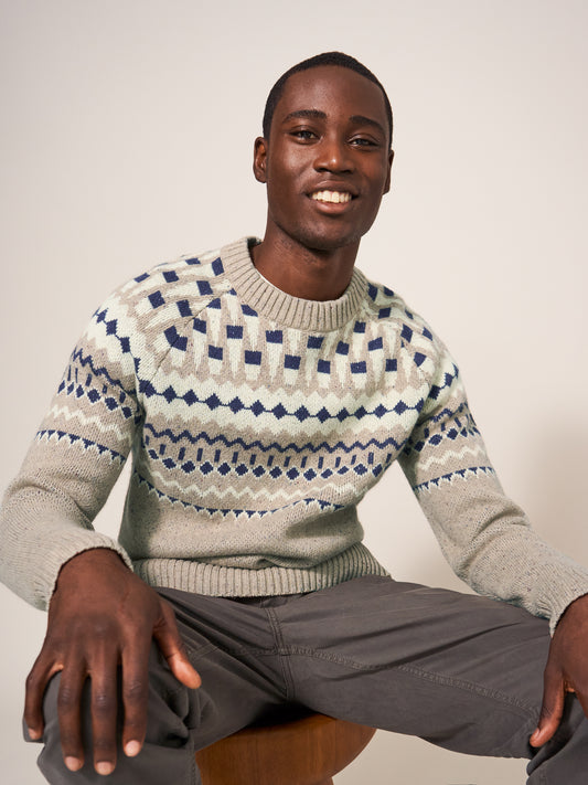 White Stuff Nordic Yoke Fairisle Crew in Dark Natural