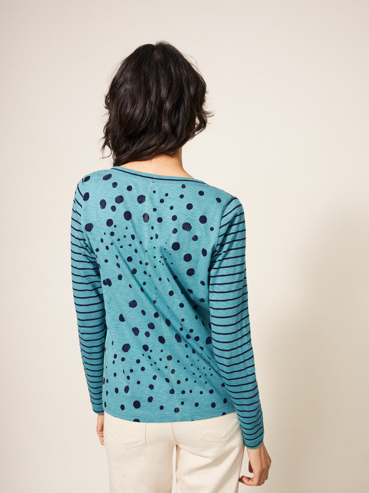 White Stuff Nelly Long Sleeve T-Shirt in Teal Multi