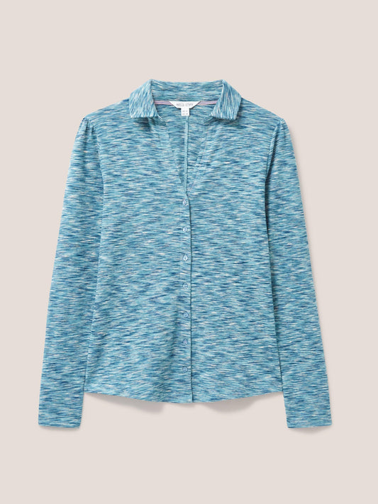 White Stuff Rosie Ribbed Jersey Shirt in Teal Multi