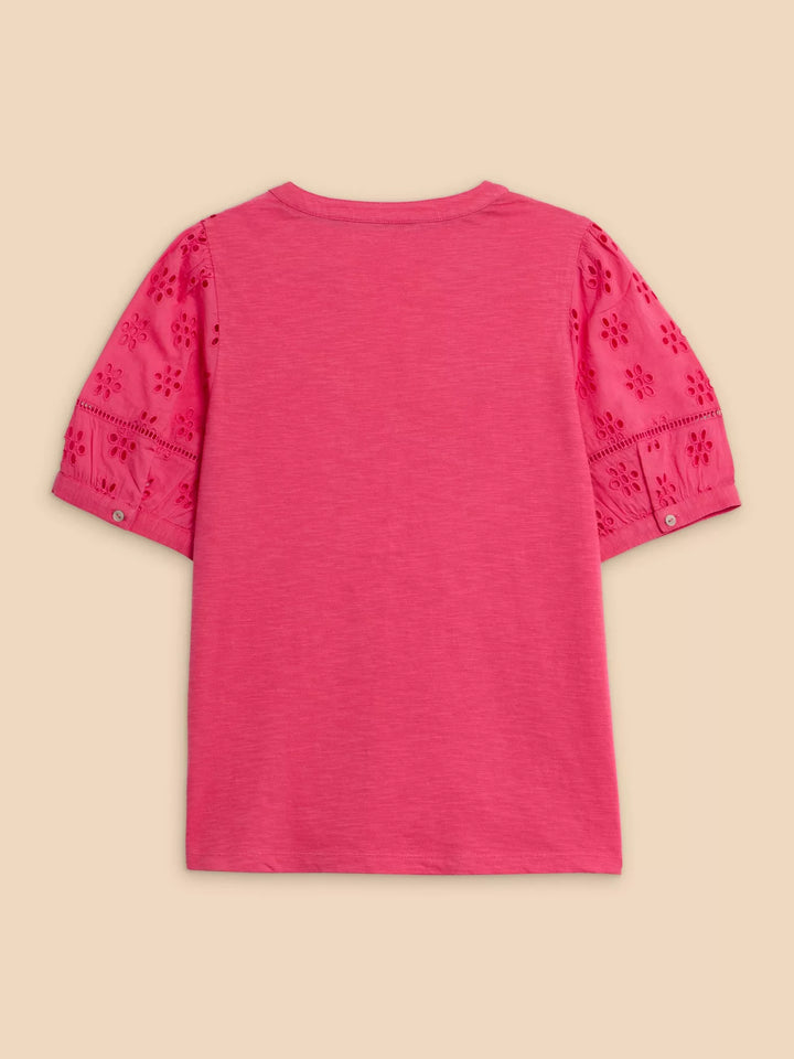 White Stuff Bella Broderie Mix Top in Mid Pink