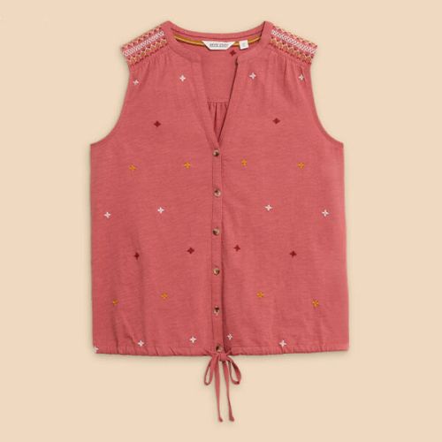 White Stuff Tulip Jersey Sleeveless Shirt in Pink Multi