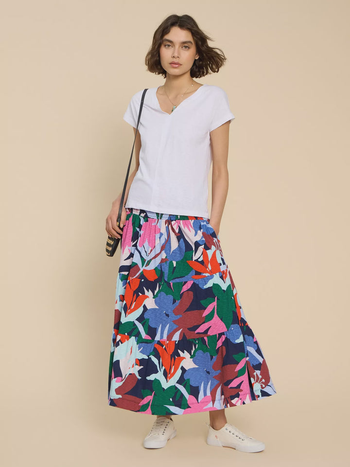 White Stuff Marissa Jersey Maxi Skirt in Blue Print