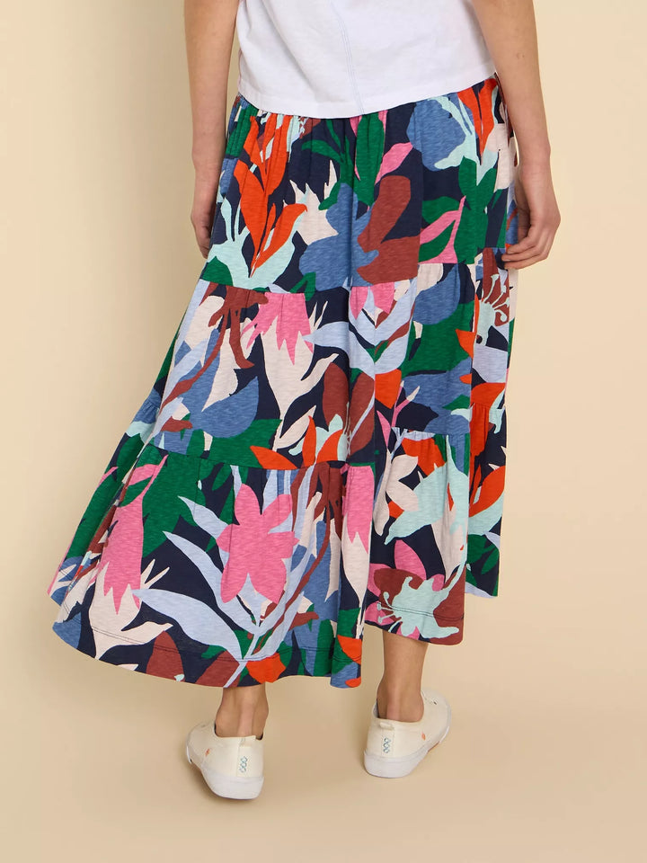 White Stuff Marissa Jersey Maxi Skirt in Blue Print
