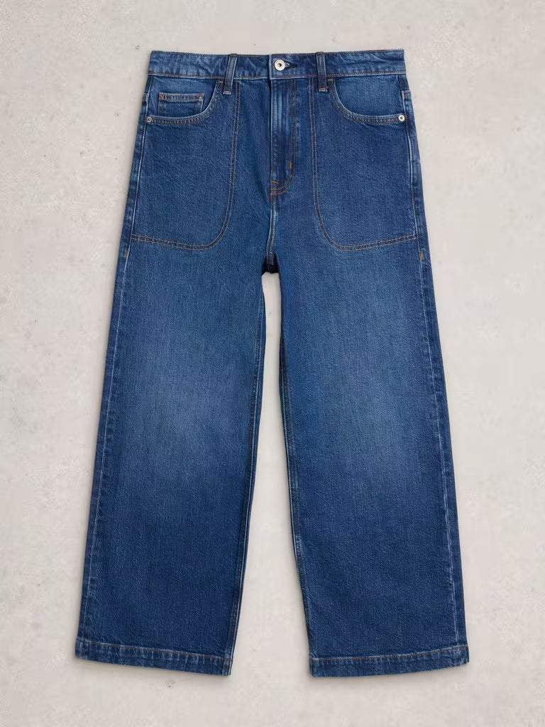 White Stuff Tia Cropped Wide Leg Jean in Dark Denim
