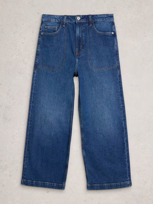 White Stuff Tia Cropped Wide Leg Jean in Dark Denim