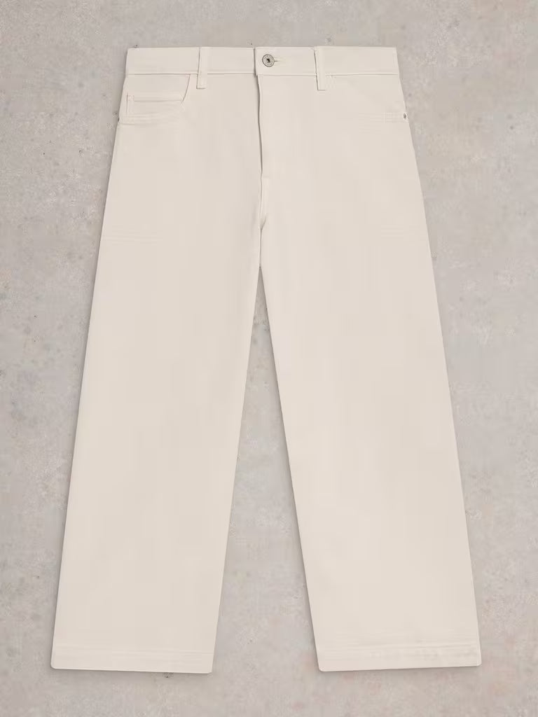 White Stuff Tia Cropped Wide Leg Jeans in Natural White