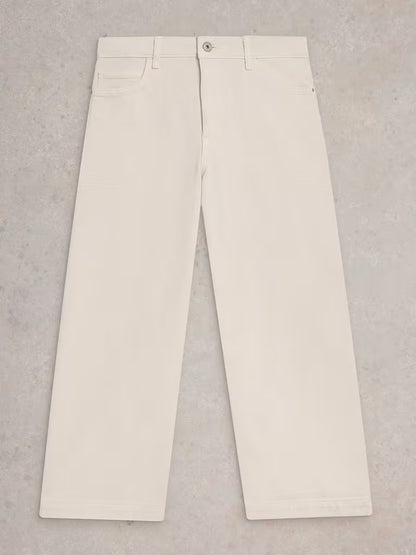White Stuff Tia Cropped Wide Leg Jeans in Natural White