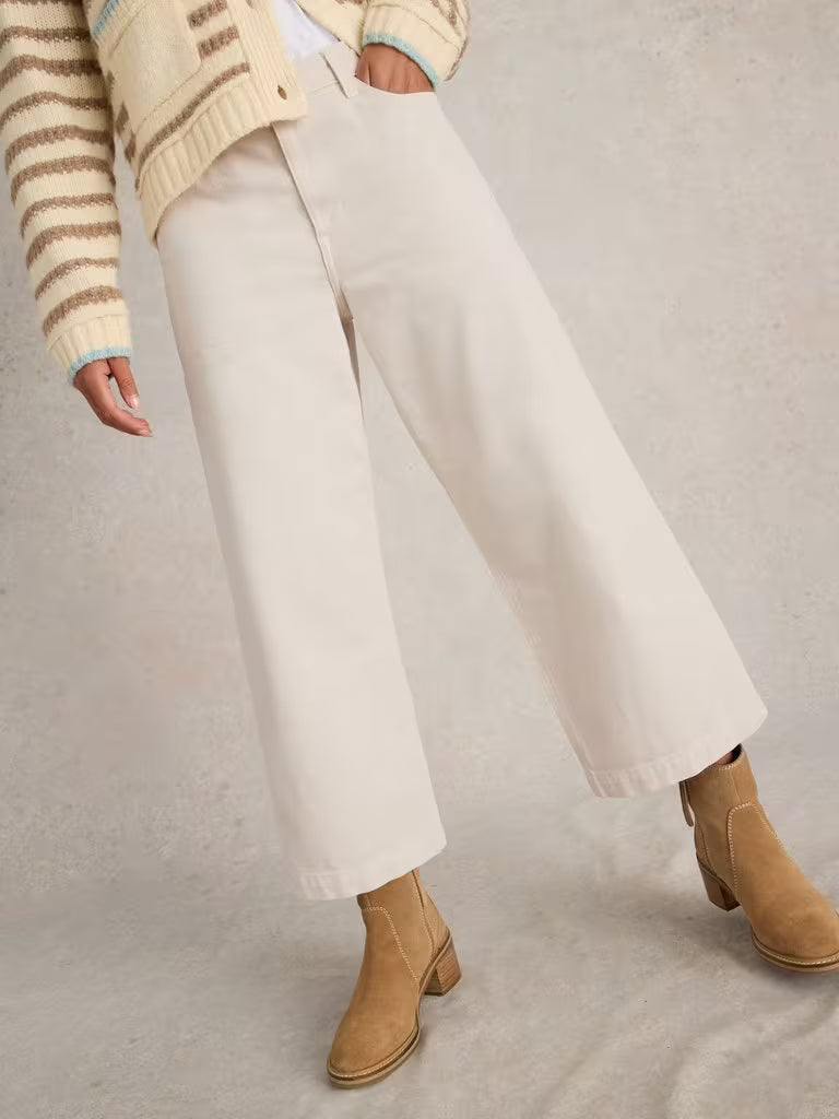 White Stuff Tia Cropped Wide Leg Jeans in Natural White