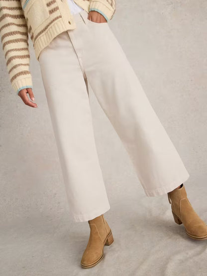 White Stuff Tia Cropped Wide Leg Jeans in Natural White