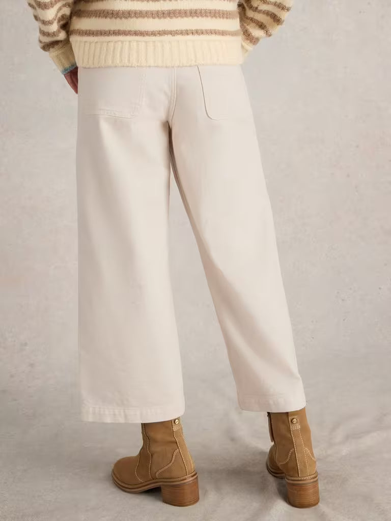 White Stuff Tia Cropped Wide Leg Jeans in Natural White