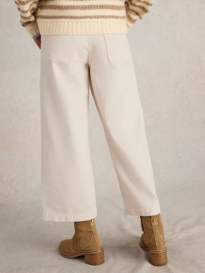 White Stuff Tia Cropped Wide Leg Jeans in Natural White