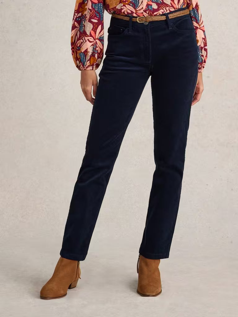 White Stuff Brooke Cord Straight Trousers in Dark Navy