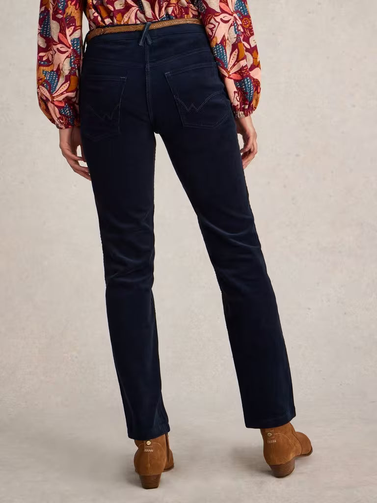 White Stuff Brooke Cord Straight Trousers in Dark Navy