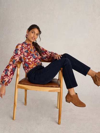 White Stuff Brooke Cord Straight Trousers in Dark Navy