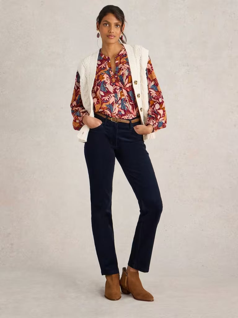 White Stuff Brooke Cord Straight Trousers in Dark Navy