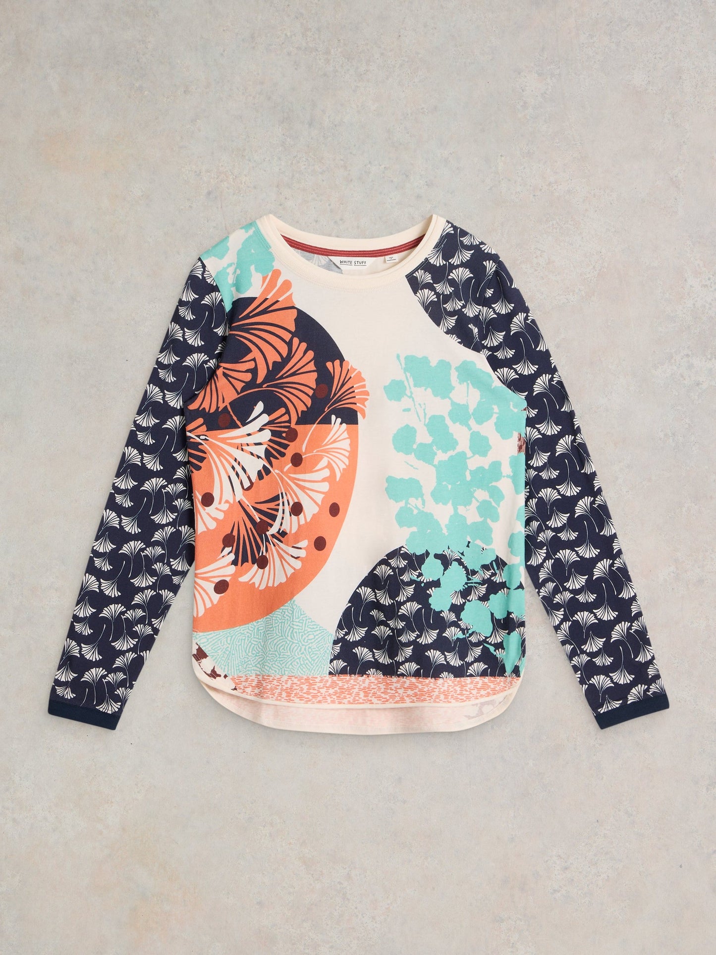 White Stuff Clara Long Sleeve T-Shirt in Blue Print