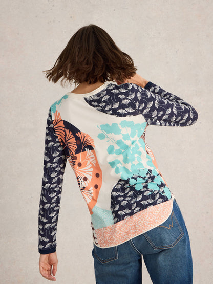White Stuff Clara Long Sleeve T-Shirt in Blue Print