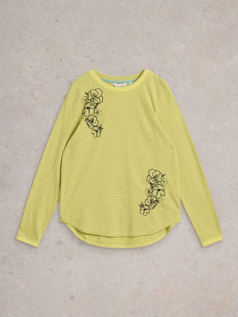 White Stuff Clara Long Sleeve Embroidered Top in Yellow Multi