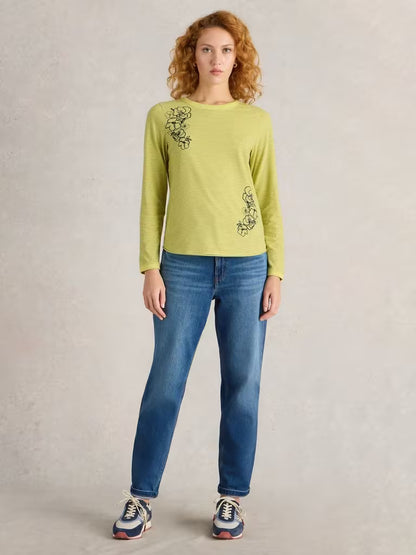 White Stuff Clara Long Sleeve Embroidered Top in Yellow Multi