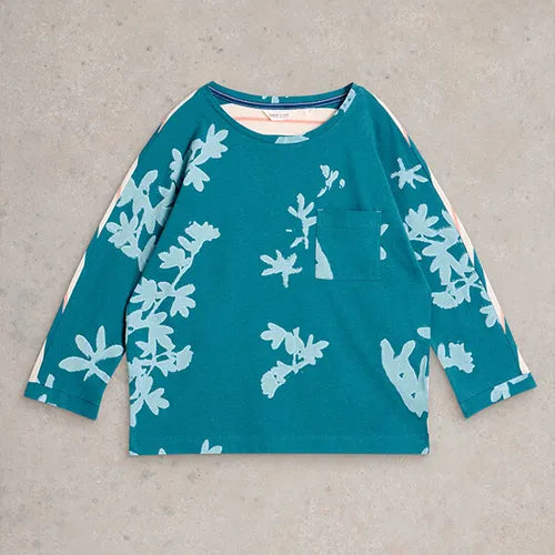 White Stuff Demi Dolman Mid sleeve Top in Blue Print