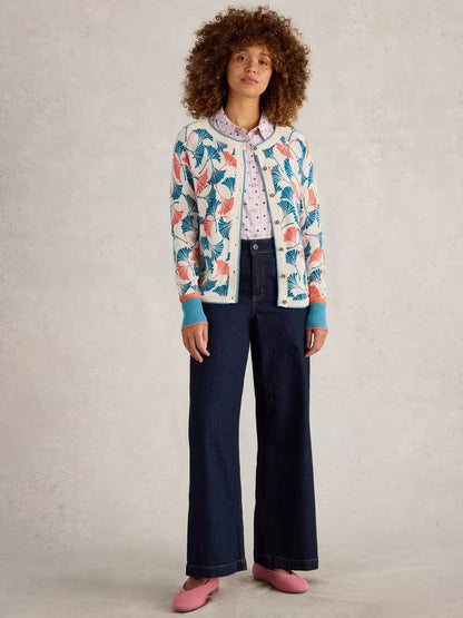 White Stuff Lulu Printed Cardigan in Natural Print