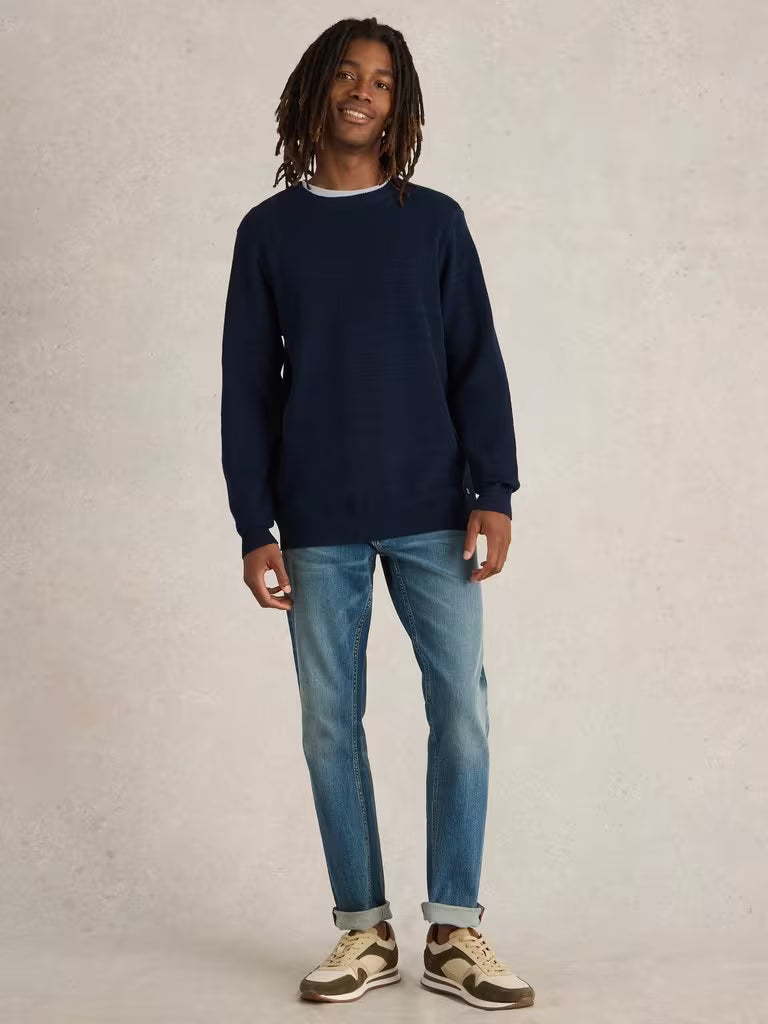 White Attadale Jumper in Dark Navy