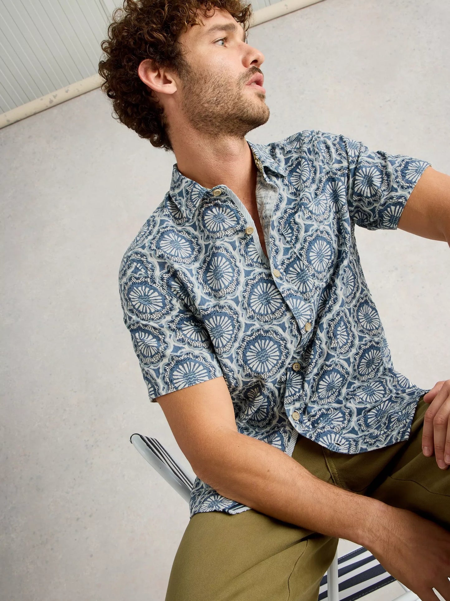 White Stuff Finsbury Tile Printed Shirt in Blue