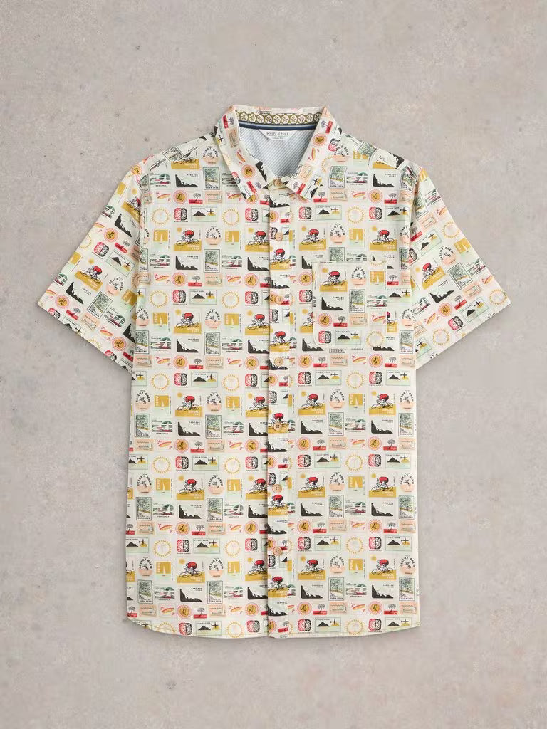 White Stuff Finsbury Travel Printed Shirt in Natural